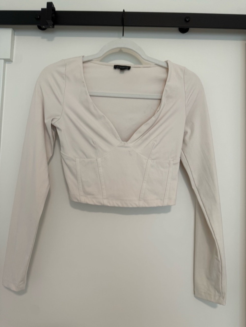 Dynamite Cream Long Sleeve V-Neck Crop Top